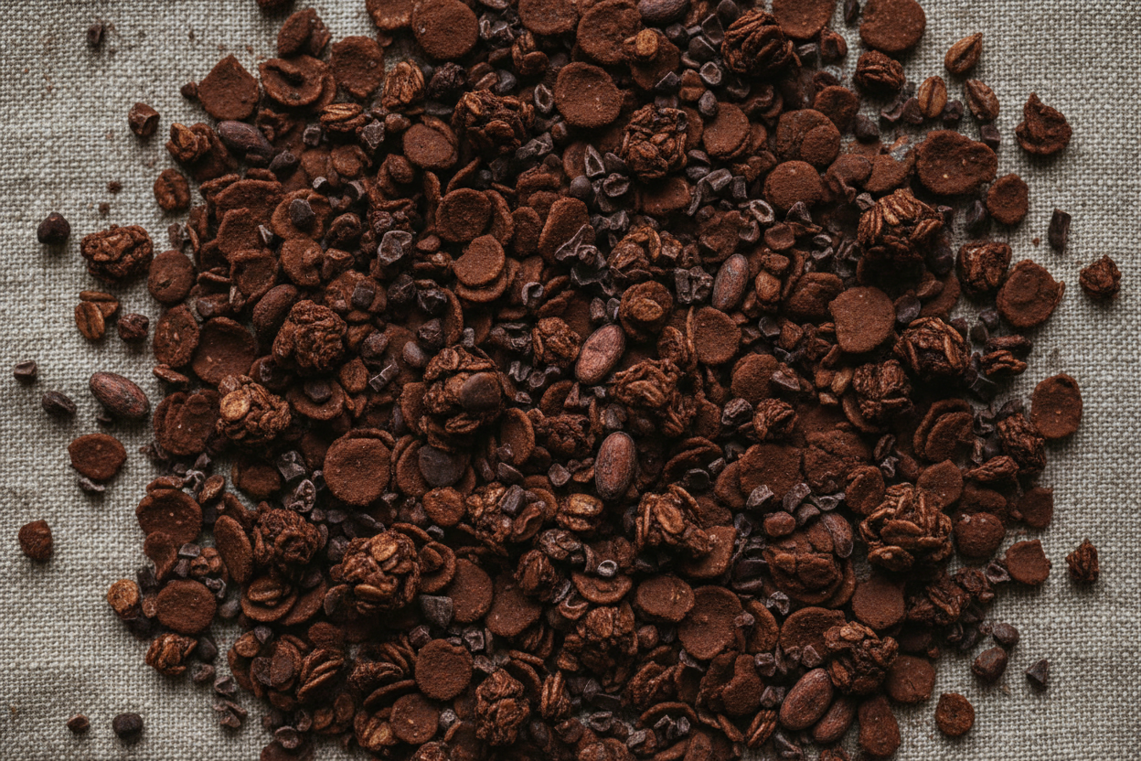 Granola oscura con cacao en copos